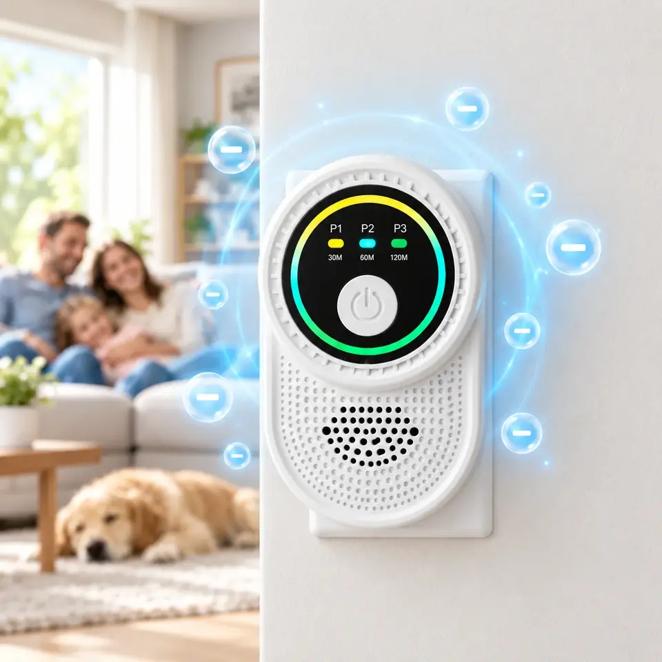 Ion Pure Pro plugged in beside a family in a living room