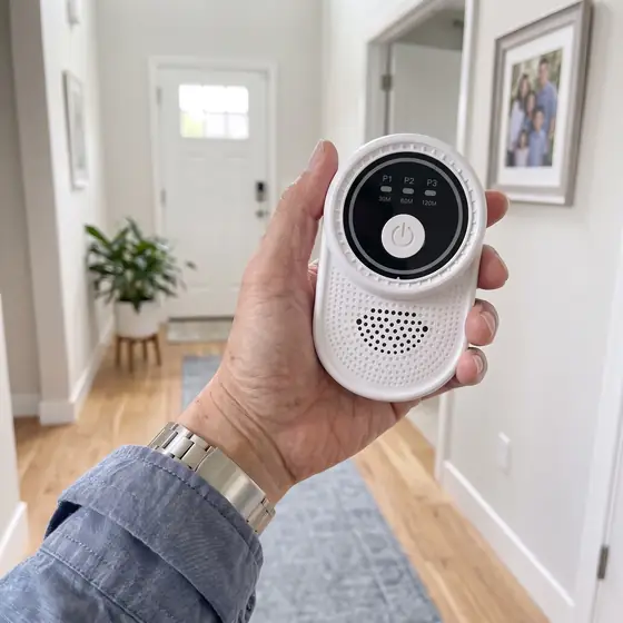 Ion Pure Pro held in a hand in a hallway
